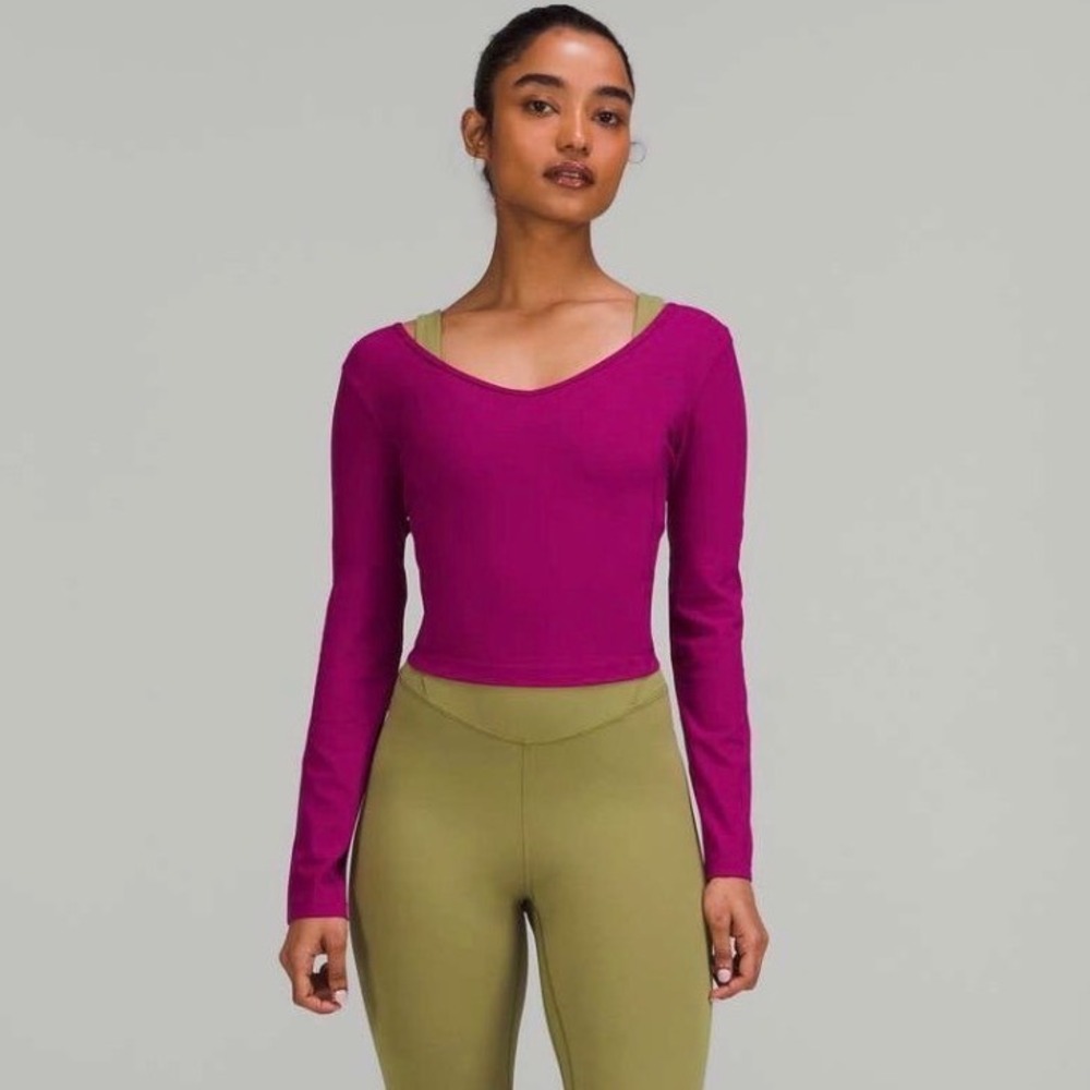 Lululemon Align V-Neck‎ Cropped Long Sleeve Top Magenta Purple Women 2 Gym Yoga